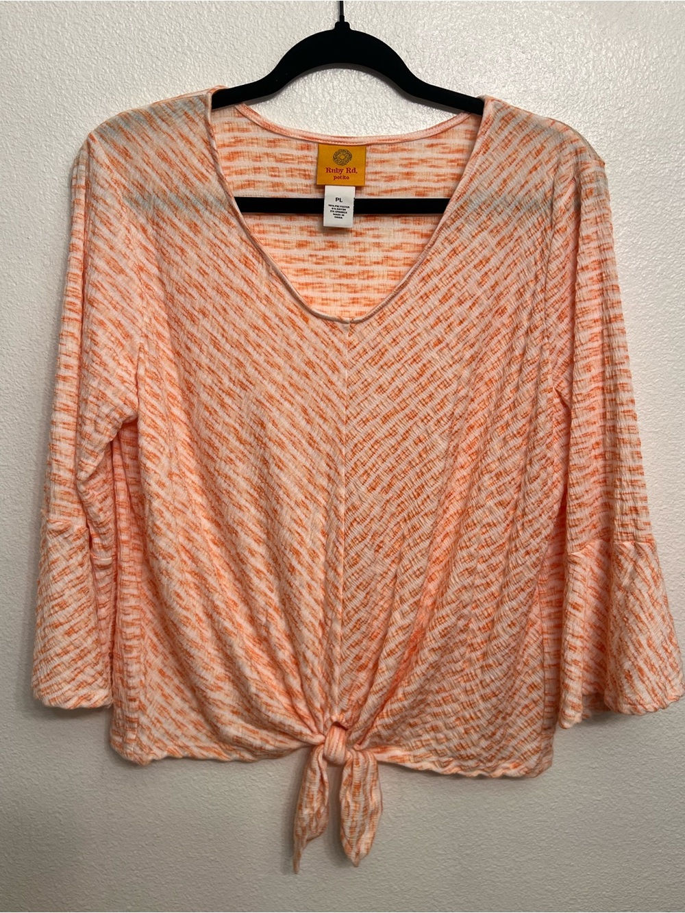 Ruby Rd. Peach Tie-Front V-Neck Blouse - Picture 2 of 8